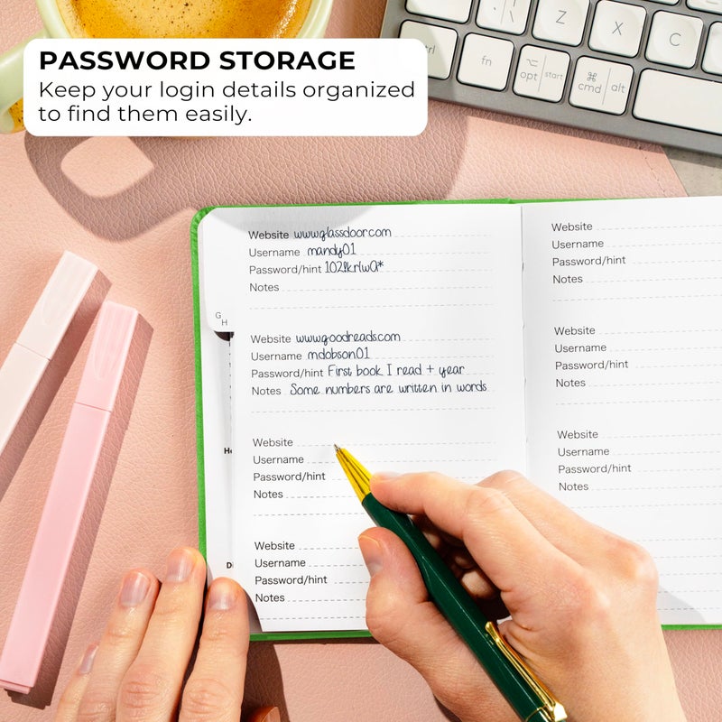 Clever Fox Password Book with alphabetical tabs. Internet Address Organizer Logbook. Small Pocket Password Keeper for Website Logins (Green) - Image 3